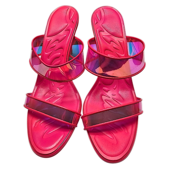Christian Louboutin just loubi 85mm pink fluo neon pvc sandal stiletto sz 39